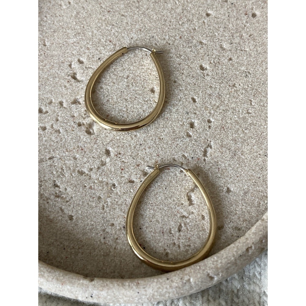 Fossil Oval Hoop Earrings In Gold Tone Classic Dainty Everyday Wear